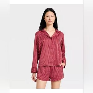 (( Large )) Women's Luxury Collection Satin Notch Collar Long Sleeve Shirt and S